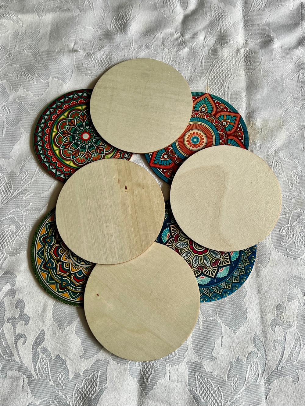 Colorful Mandala Wooden  Coaster Set - Multicolor 8pcs - Picture 7 of 8